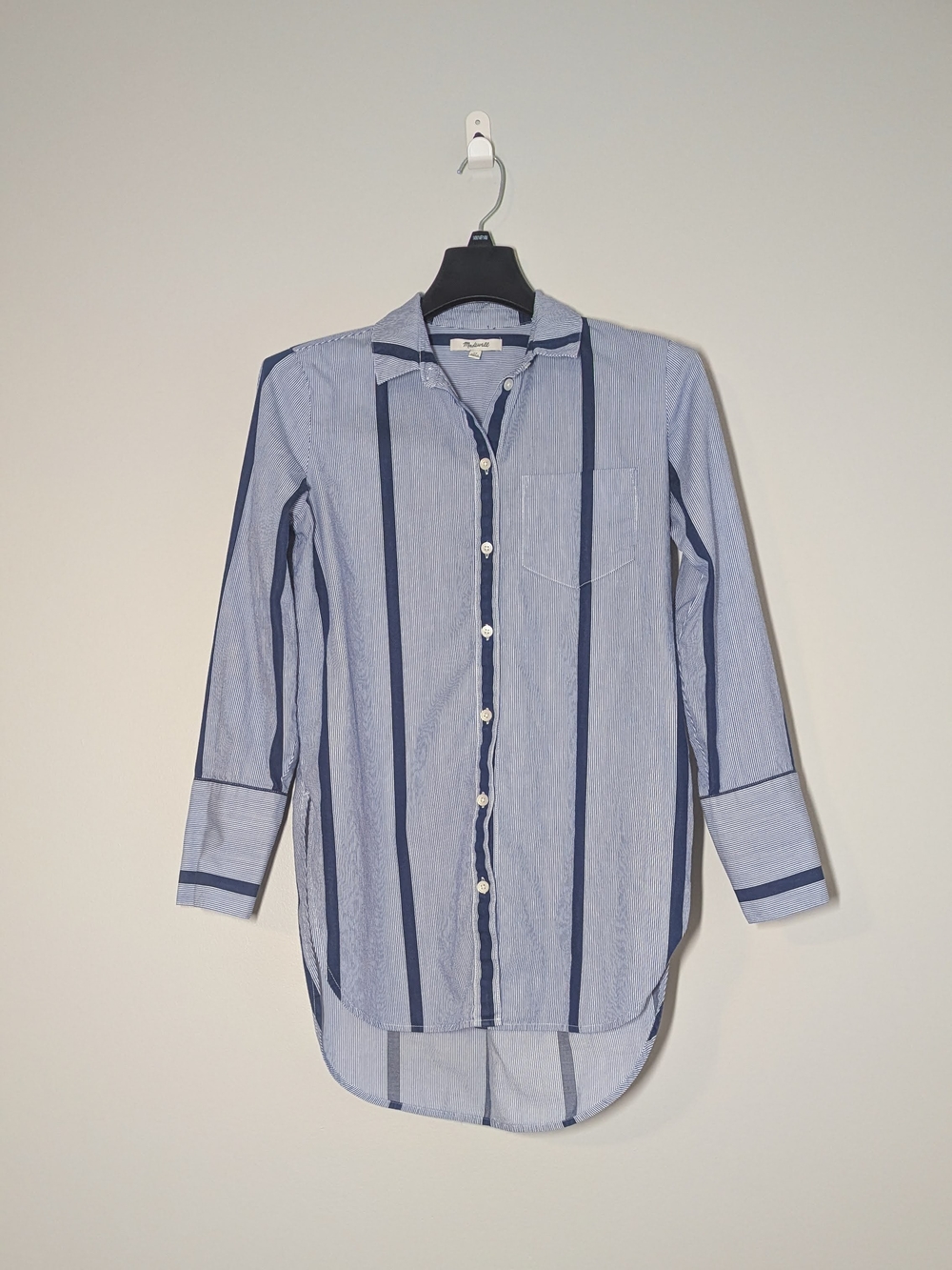 Madewell Striped Button-Down Tunic Shirt XS Blue Coastal Chic Boho Cottagecore